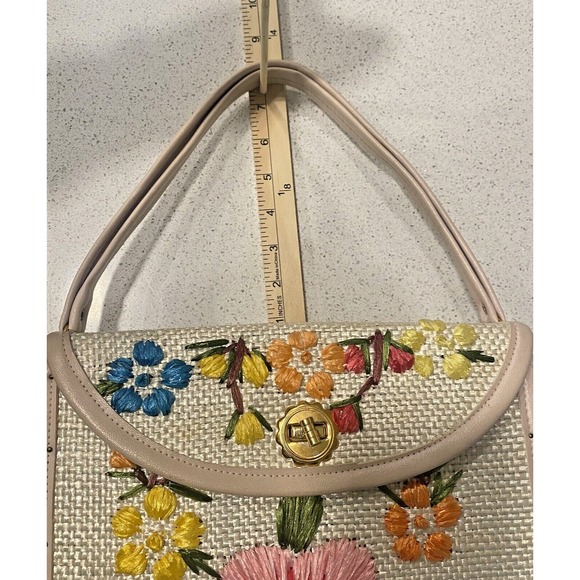 Vintage 1960s Floral Rafia Purse Beautiful Wood Sided Bag Please Read - Picture 15 of 16